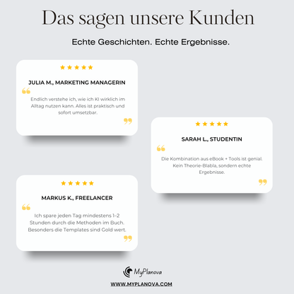 Reviews from customers on a light gray background with MyPlanova branding.