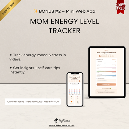 Advertisement for a mon energy level  tracker app on a tablet and phone with promotional text.